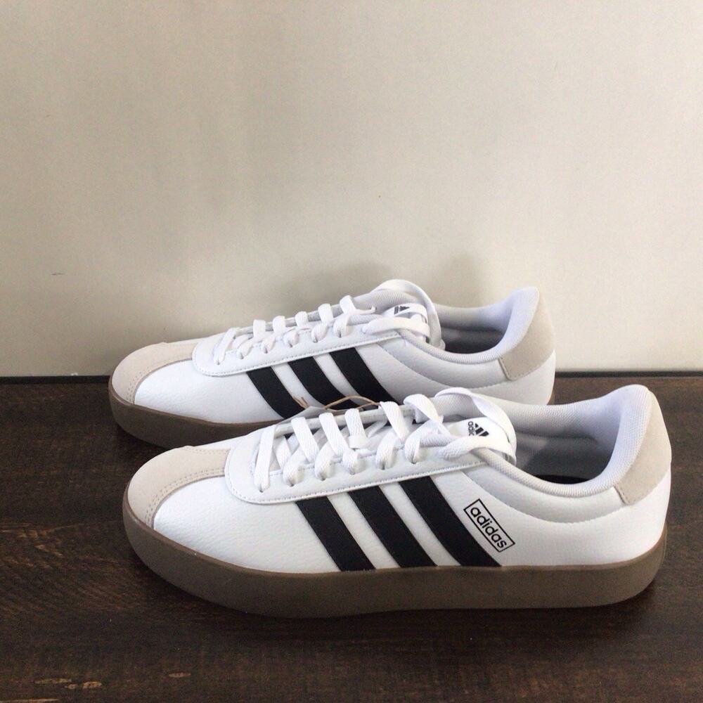 adidas White Black Athletic Sneakers with Gum Sole - Picture 2 of 10